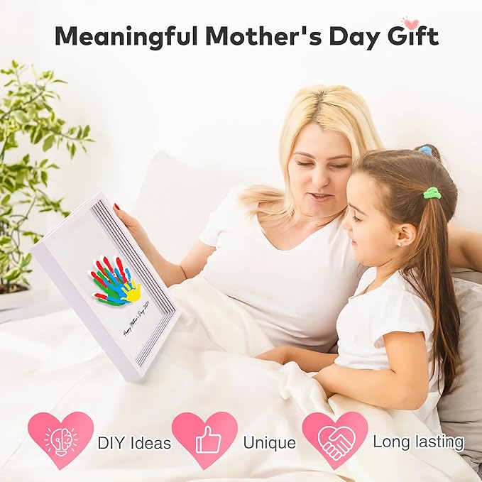 Family Handprint Kit, Hand Prints Keepsake Frame, DIY Craft Gift for New Parents & Mom & Baby, Grandparents, Mother's Day, Father's Day, Adoption Day, Anniversary, 6 Non -Toxic Paints (White)