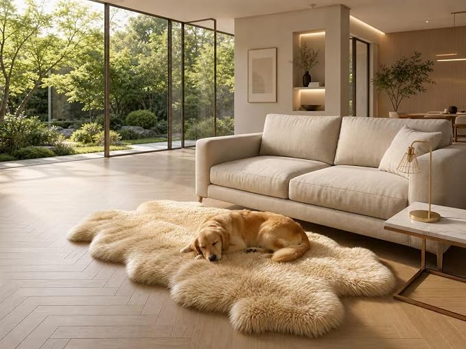 Sheepskin Rug, Fluffy Shaggy Area Rug, Super Soft 48‘’ x 72‘’ Sheepskin Hair Rug, Plush Rug, Decorative Rugs for Bedroom, Children's Room, Living Room (Khaki Camel, 48‘’×72”)