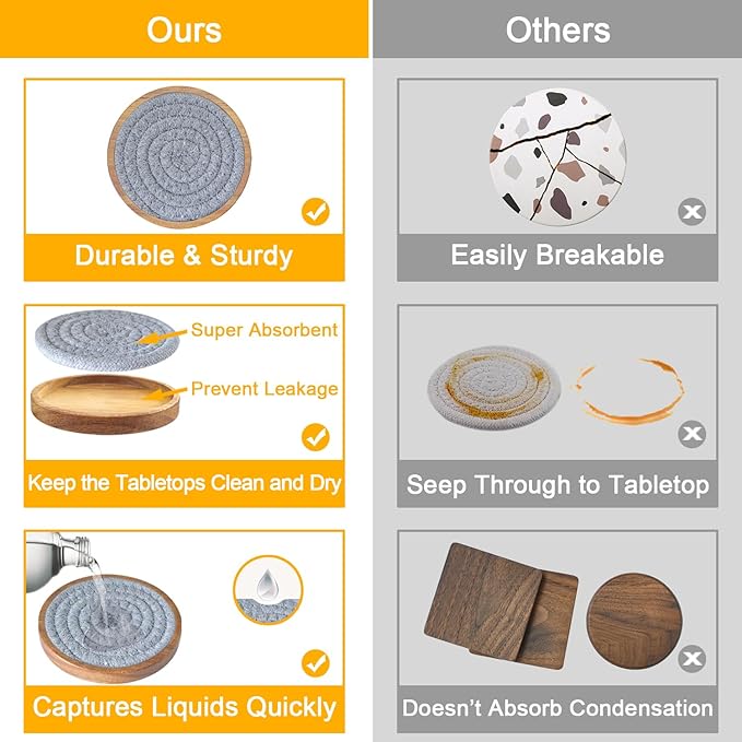 Eykao Drink Coasters Set of 5, Coasters for Drinks Absorbent, Wood Coasters for Coffee Table, Housewarming Gift for Farmhouse Home Decor,4 inches (Brown & Gray)