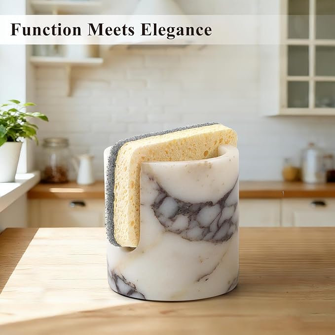 YMXYJM Natural Marble Sponge Holder, Sink Caddy for Kitchen Counter, Marble Decor Dish Sponge Holder with Anti-Slip Pad for Kitchen Sink Countertop, Fast Drying Rack, Sponge Caddy - Calacatta Viola