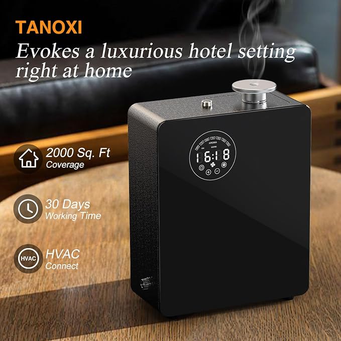 Smart Waterless HVAC Diffuser, 3000 sq. ft., Black | Touch & Bluetooth control, metal body, dual HVAC/portable design for home & commercial large spaces