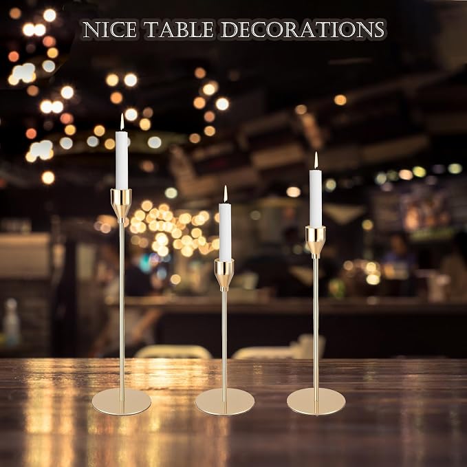 Set of 54 Gold Candlestick Holders Bulk, 3 Size Decorative Taper Candle Holder for Candlesticks Vintage Metal Candle Sticks Holders for Wedding Dinner Table Centerpiece Christmas Decor