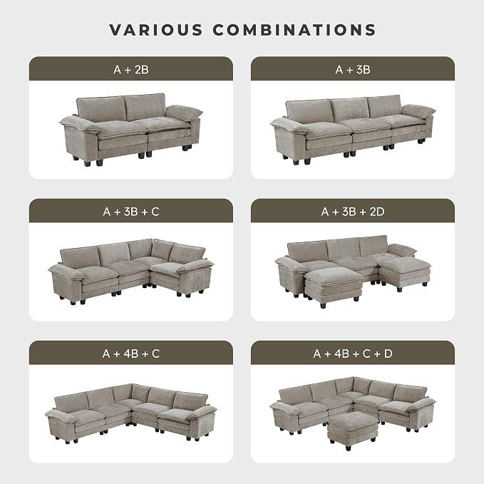 Lexicon Chenille Upholstered Rectangle Ottoman, Foot Stool, Black Faux Wood Feet, Durable Frame, Large Padded, Modular Sectional Couch Add Ons for Living Room, Bedroom, Assembly Required, Dark Pewter
