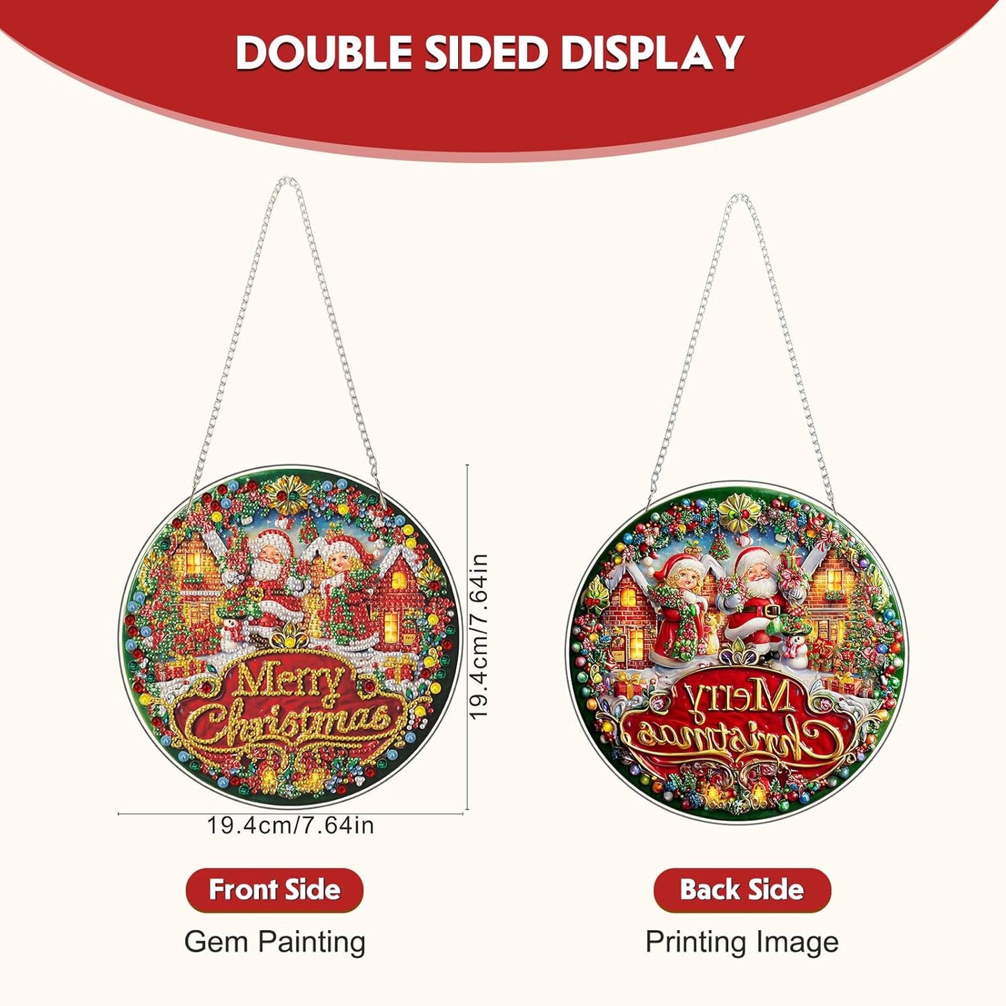 Diamond Art Hanging Kit for Adult, Merry Christmas, DIY Special Shaped Crystal Acrylic Diamond Art Painting Window Pendants, Santa Claus Sign, Diamond Painting Ornament for Home Garden Wall decor