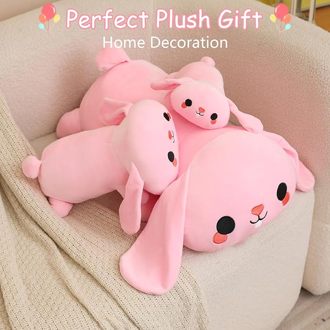 SQEQE Weighted Bunny Plush, Weighted Bunny Stuffed Animal, Cute Plushies Soft Pink Pillow Toy Gift for Kids Adults 9.8 Inch, 0.8 Lbs