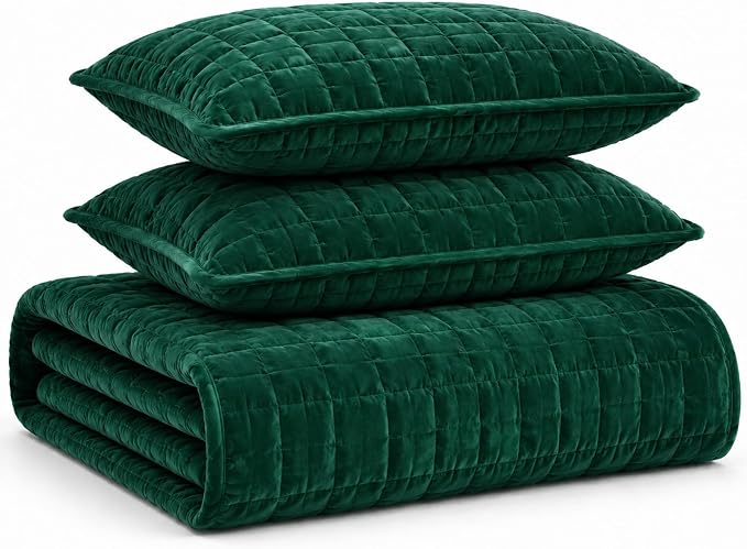 Florence Solid Quilt Set King Emerald Green