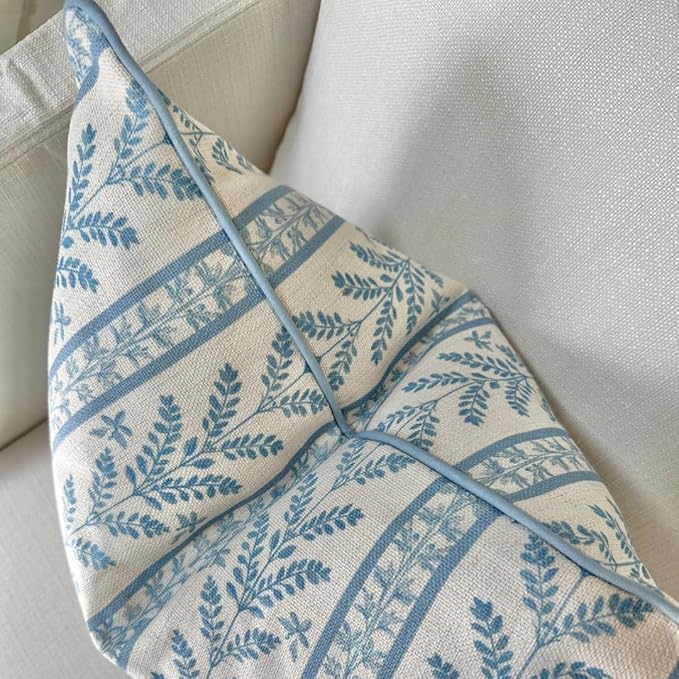 Jillien Harbor “The Louis” Blue Floral Block Print Pillow Cover – Decorative Throw Pillow Cover with Off-White Background – Grandmillennial Home Decor, 20" x 20"