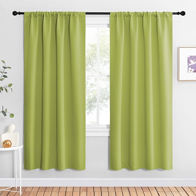 NICETOWN Fresh Green Blackout Curtains for Living Room, Set of 2, 42 x 72 Inch, Triple Weave Home Decoration Thermal Insulated Solid Rod Pocket Blackout Drapes for Bedroom