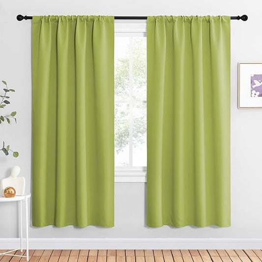 NICETOWN Fresh Green Blackout Curtains for Living Room, Set of 2, 42 x 72 Inch, Triple Weave Home Decoration Thermal Insulated Solid Rod Pocket Blackout Drapes for Bedroom