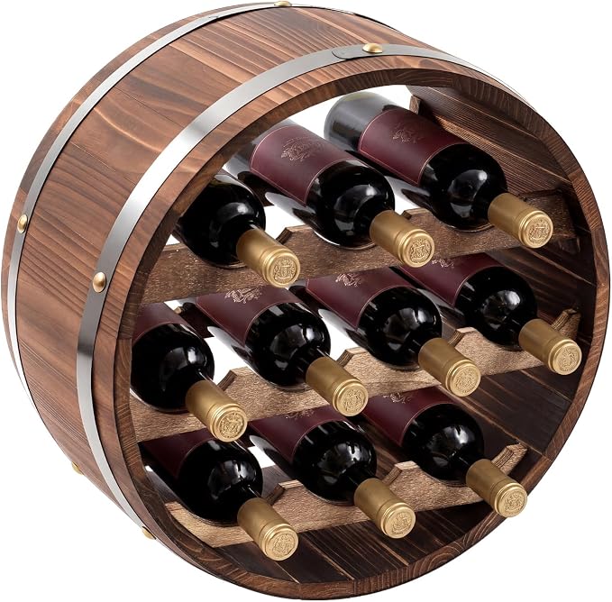 Colingmill 19.7 x 5.9 in Whiskey Barrel Decor Shelf Rustic Wall Mounted Bourbon Wooden Floating Hand Wine Rack Oak for 10 Wine Bottle Holder Display Stand Vintage Bar (Walnut Color)