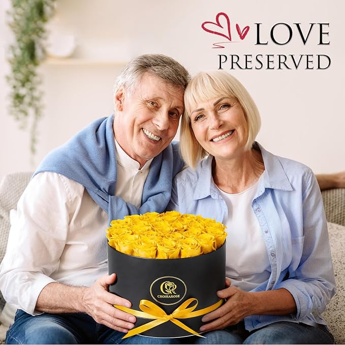 Chosiarose Forever Flowers Preserved Roses - 27 Preserved Flowers for Delivery Forever Yellow Rose Gifts for Women Her Mom Gifts for Birthday Anniversary Flower Gift for Women Wife Grandma Mothers Day