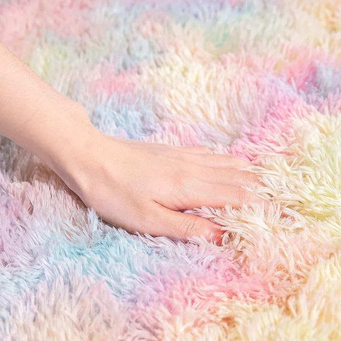 AROGAN 6x9 Feet Soft Rainbow Area Rugs for Girls Room, Fluffy Girls Bedroom Rugs, Princess Rug, Cute Colorful Carpet for Kids Teens Nursery Toddler, Pink