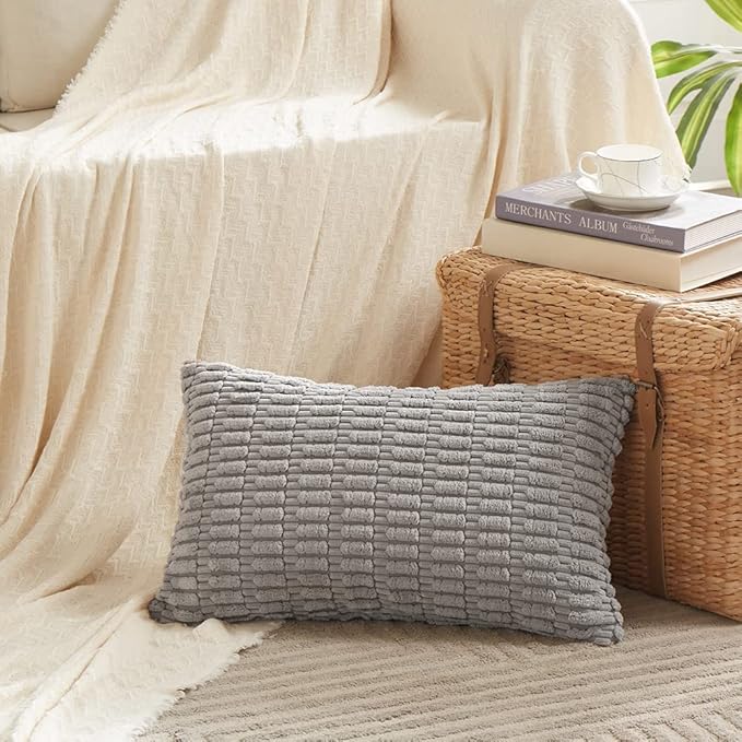 Fancy Homi 4 Packs Decorative Throw Pillow Covers for Living Room Couch Bed, Modern Farmhouse Boho Home Décor Accent Cushion Case, 24" x 12" (Pack of 4), Gray