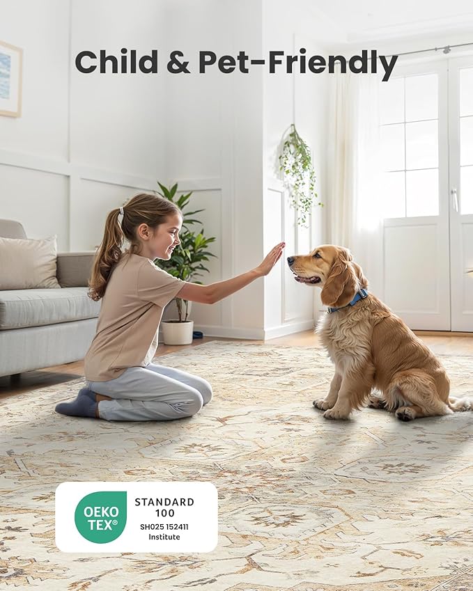 AMADA HOMEFURNISHING 2x3 Washable Area Rug, Low-Profile Entryway Rug with Non-Slip Backing & Durable Edge Binding, Vintage Rug Pattern, Small Rugs for Entryway, Kitchen & Living Room