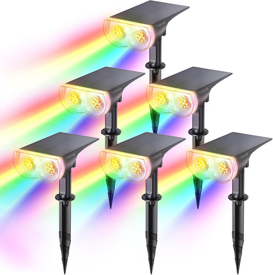 Linkind Solar Lights Outdoor Waterproof IP67, StarRay RGB Solar Spot Lights Outdoor, Color Changing Outdoor Solar Lights for Yard, Garden, Pathway, Decorations (Multicolor, 6 Pack)