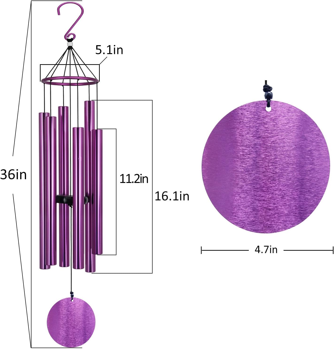 Memorial Wind Chimes Outdoor Large Deep Tone,36 Inch Wind Chimes Unique Tuned Relaxing Soothing Melody,Sympathy WindChimes for Mom,Dad，Garden, Yard, Patio, Porch，Home Decoration and Gift,(Purple)