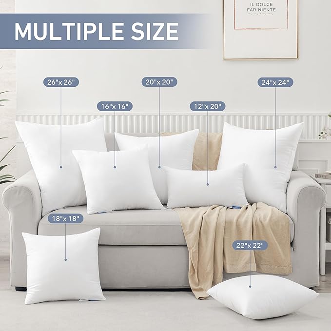 Leeden 26x26 Pillow Inserts, 26 Inch Decorative Throw Pillow Inserts, Soft Fluffy Square Throw Pillows for Couch, Sofa, Bed, and Home Decor White Pillows Pack of 2