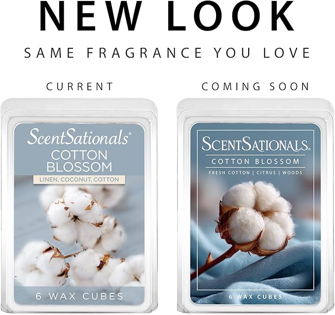 Scentsationals Wax Melts, Wax Cubes Strong Scent - Cotton Blossom - Long Lasting Scented Wax Melts for Warmer, 10oz (24-Cubes)