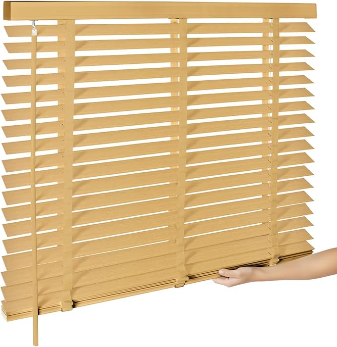 2" Cordless Real Wood Blinds for Indoor Windows, Natural, 36" W x 64" H | Horizontal Venetian Blinds with Tilt Wand, Light Filtering, Privacy Control, Easy Installation for Bedroom, Living Room