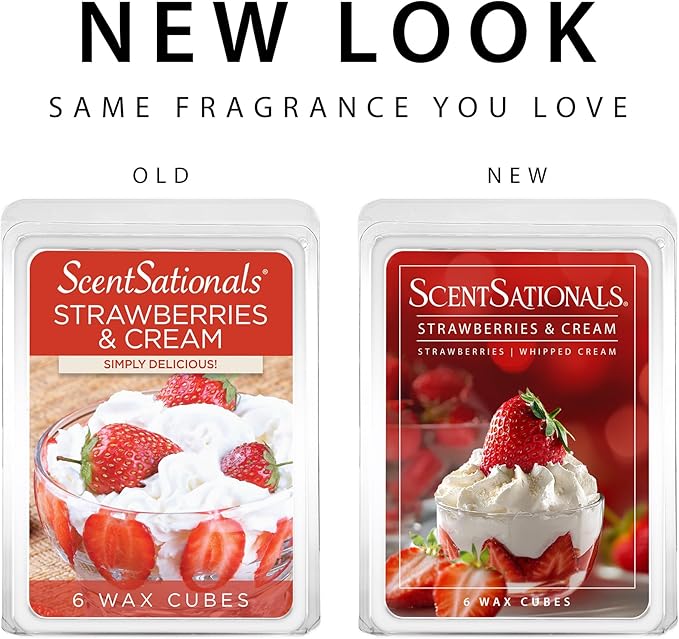 Scentsationals Wax Melts, Wax Cubes Strong Scent - Strawberries & Cream - Long Lasting Scented Melts for Warmer, 10oz (24-Cubes)