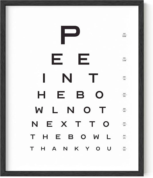 HAUS AND HUES Funny Bathroom Signs – Eye Chart Restroom Poster, Playful Washroom Artwork, Humorous Home Accent (16x20, Black Frame)