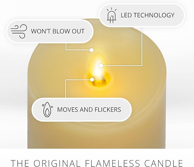 Luminara Realistic Artificial Moving Flame Pillar Candle - LED Operated Lights - Unscented - Remote Ready - Ivory (7.6 Wide x 15.6 Tall Centimetre)