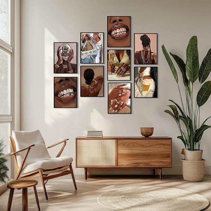 Black Woman Wall Art African American Women Canvas Poster Black Girl People Wall Decor Fashion Female Pictures Abstract Painting Boho Prints Urban Artwork for Bedroom Bathroom 12x16x9 Inch Unframed