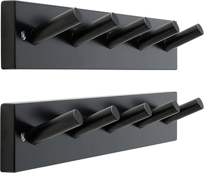 SKOLOO Wooden Wall Mounted Coat Rack,16'' Hole to Hole, 5 Pegs Bamboo Wall Hook for Hanging Clothes Robes Towels Hats,Black