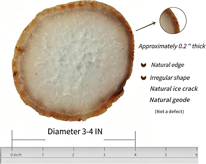 Agate Coasters Geode Agate Sliced Cup Mat 3-4'' 4Pcs Natural Color Polished Coasters with Rubber Bumper for Drinks Coffee Wine Home Decoration Gift Card