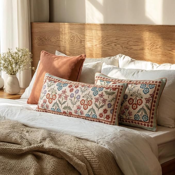 bilin gaier Rectangle Linen Throw Pillow Covers,20"x12" Set of 2-Lohi A | Designer Vintage Elegant Pillow Cover,Concealed Zipper,Colorful Floral Pattern,Sofas,Bedroom,Living Room,Chairs
