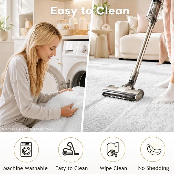 Ophanie 6x9 White Rugs for Living Room,Large Fluffy Shag Fuzzy Plush Soft Living Room Area Rugs,Floor Shaggy Carpets for Bedroom,Carpet for Kids Boys Girls Dorm Decor with Over 99 pcs Pile fibers