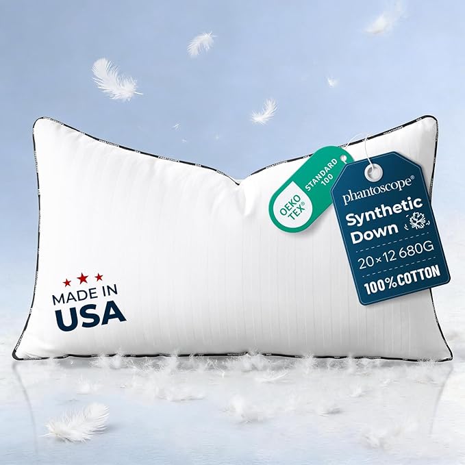 Phantoscope Synthetic Down Pillow Insert - 12x20 Down Alternative, Ultra Soft Large Rectangle Throw Pillow with 100% Cotton for Couch Sham, Bed Sleeping (White, Set of 1)
