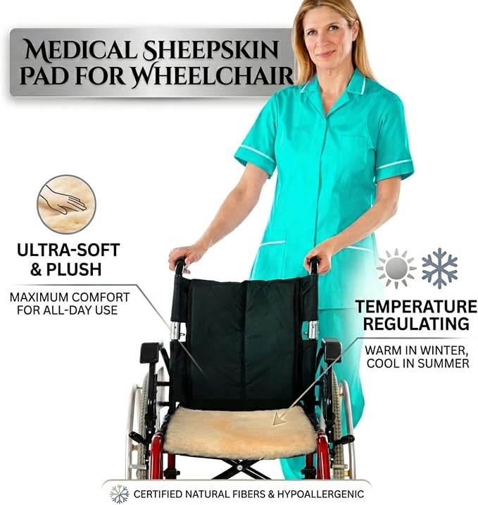 Natural Sheepskin for Bed Sores and Skin Irritation | 100% Real Medical Sheepskins with Non-Slip Back for Pain Relief and Discomfort, Wool Seat Pad, Natural, 17 in. x 17 in.
