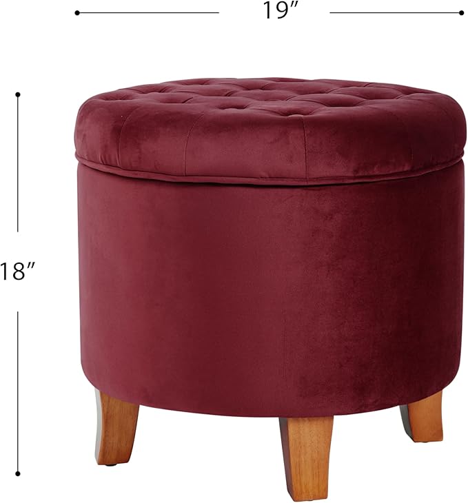 HomePop 19" Velvet Button Tufted Round Storage Ottoman - Burgundy