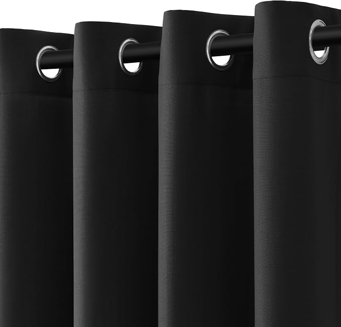Black Linen Curtains 84 Inches Length for Living Room Grommet Sheer Luxury Light Filtering Window Curtain Modern Linen Look Semi Sheer Privacy Drapes for Bedroom Dining Room Office 52X84, 2 Panel
