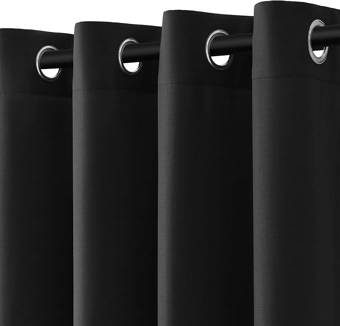 Nanspring Black Linen Curtains 102 Inches Long for Living Room Textured Lightweight Elegant Modern Decor Sheer Window Curtain Grommet Semitransparent Light Filter Long Drapes for Bedroom 52X102
