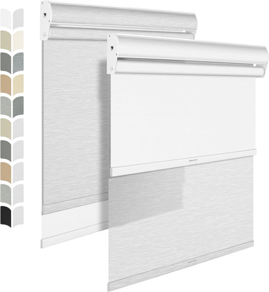 BERISSA Cordless Dual Roller Shades with Cassette Valance,Double Window Shades Blackout and Light Filtering Shades,Day and Night Roller Shades for Home Office Door.Striped Jacquard White.54 W x 64" H
