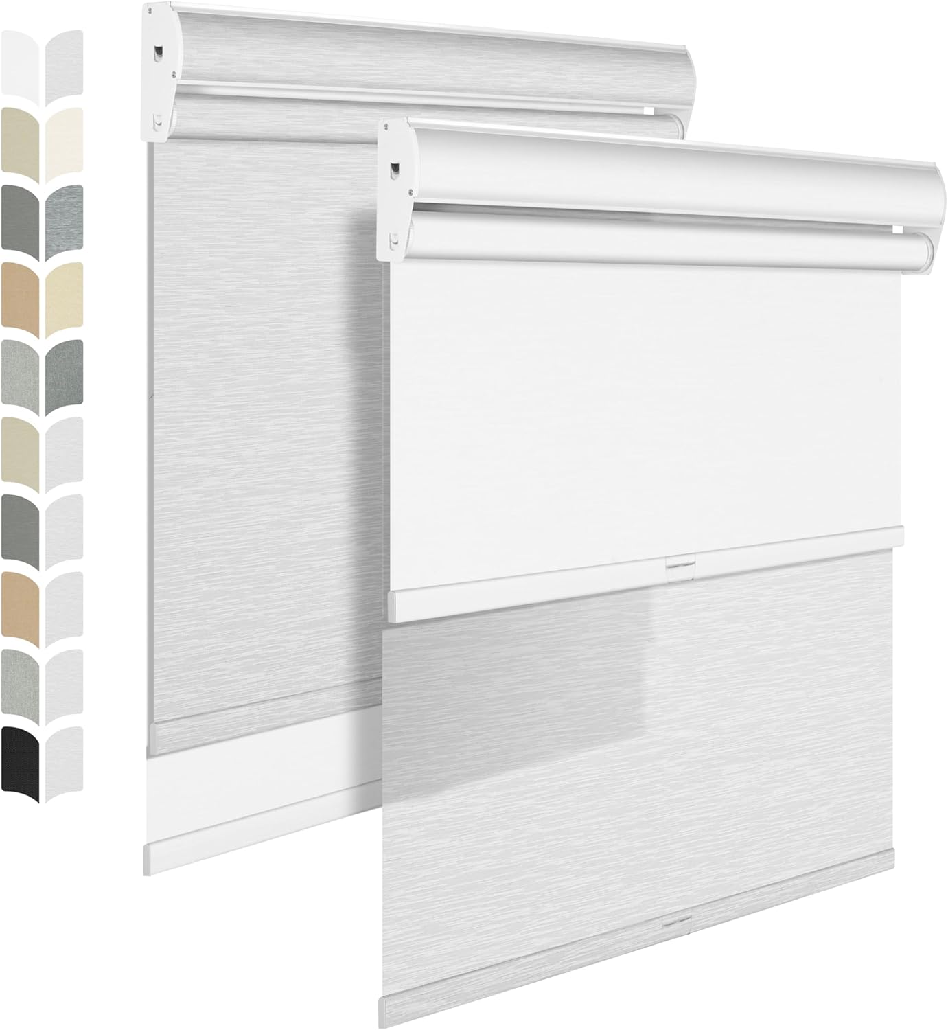 BERISSA Cordless Dual Roller Shades with Cassette Valance, Double Window Shades - Blackout and Light Filtering, Day and Night for Home Office Door. Striped Jacquard White - 36 W x 86" H