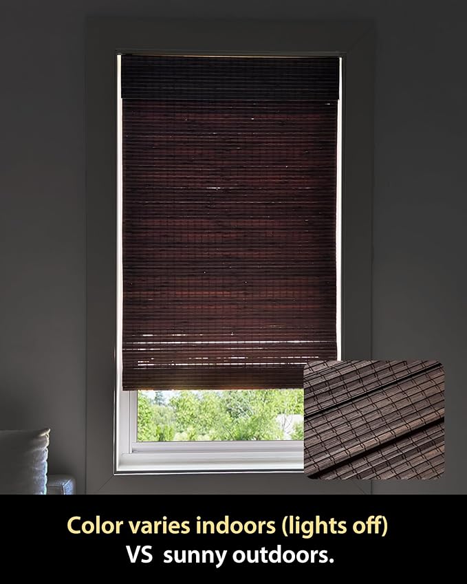 UNISHADES Cordless Bamboo Roman Shades, 33.5×64 in, BDP-Espresso | Wide Bamboo Strip Weaving Technique, High light-blocking capacity, High Level of Privacy Protection