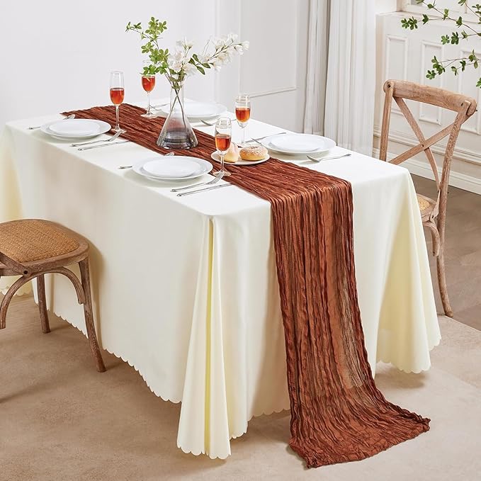 6 Pack Terracotta Cheesecloth Table Runner 10FT Long Boho Gauze Table Runner Rustic Sheer Runner for Spring Wedding Bridal Baby Shower Birthday Party Table Decor Home Thanksgiving Decor