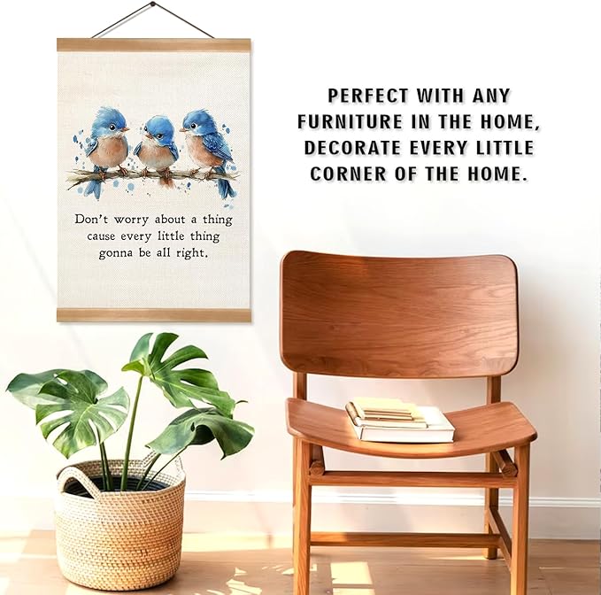 ZTGDA Inspirational Wall Hanging Canvas Art Poster, Every Little Thing Is Gonna Be All Right,Cute Positive Watercolor Birds Wall Art for Home and Office Decor,Best Birthday, Graduation Gift