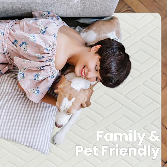 Macgace Ultra Soft Cream White Area Rug for Living Room, 5x7 Modern Geometric Shag Rugs with Nonslip Backing for Bedroom, Washable Fuzzy Carpet for Cozy Kids Girls Room Nursery