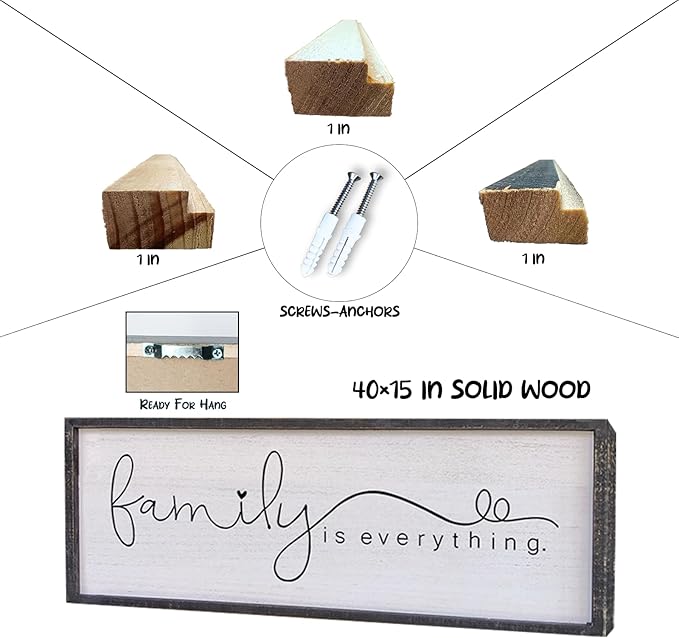 Surfapans Family is Everything Wall Decor 40"x15" Living Room Farmhouse Vintage Sign Rustic Home Hallway Entryway Large Gratitude House Horizontal Simple Wood Framed Wall Hanging Art (Black)