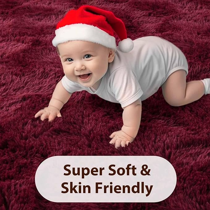 FinRèc 9x12 Feet Rugs for Living Room Bedroom, Red Fluffy Shag Area Rug, Non-Slip Plush Fuzzy Rugs for Nursery Kids Room Dorm Room Home Decor, Indoor Furry Floor Carpet