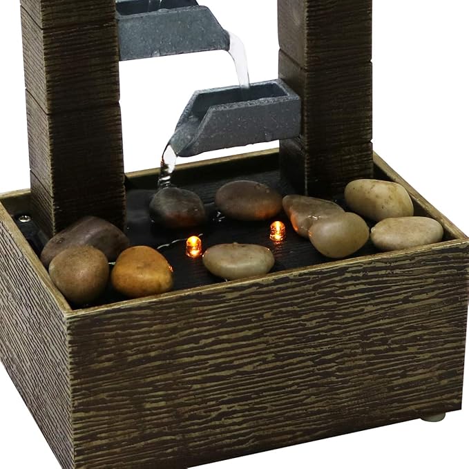 Nature's Mark 10" H 4 Tiered Cascading Tabletop Water Fountain with Natural River Rocks and LED Lights (Power Cord Attached)