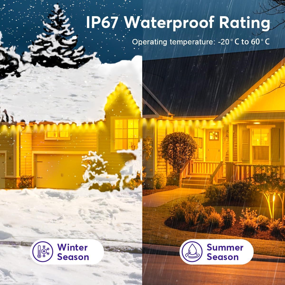 Permanent LED Strip Lights 200ft(1 String), RGB App Control Outdoor Lights with 100 LEDs, LED Eaves Lights IP67 Waterproof, House Roof Outdoor Lighting for Party, Daily, Halloween,Christmas,Garden