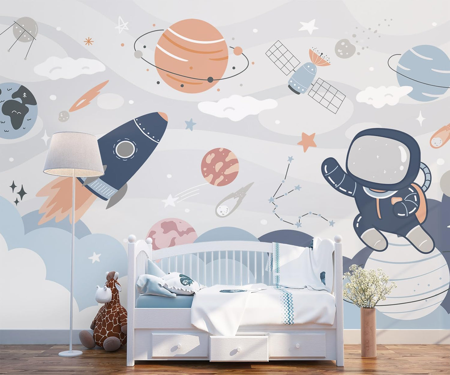 -Nursery Cartoon Space Planet boy Children's Room Wallpaper XT12 M 140" x 91"