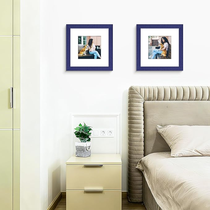 Picrit 12x12 Picture Frame Set of 12, Display 8x8 with Mat or 12 x 12 without Mat, Photo Frames for Wall Mounting Display, Navy Blue