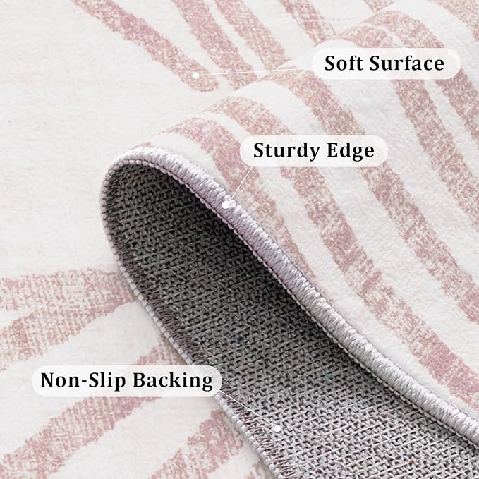 YIHOUSE Pink Rug for Living Room, 6×9 Modern Abstract Area Rug, Geometric Contemporary Wave Striped Rugs for Playroom Nursery, Washable Nonslip Large Ultra-Thin Rug for Bedroom Dining Room