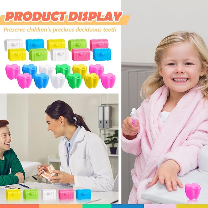 Pinkunn 200 Pcs Colorful Tooth Savers Box Plastic Tooth Holders Bulk for Boys Girls Kids Keepsake Goodie Bag Fillers Party Favor Dentist Office 7 Colors